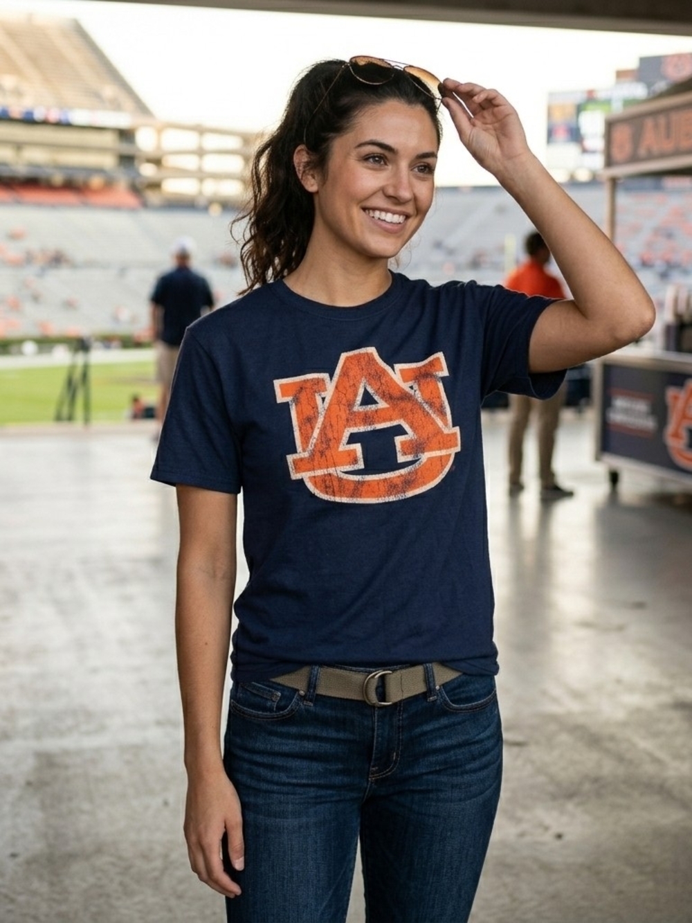 Auburn Tigers J. America Distressed "AU" Logo T-Shirt Navy Blue - Size XL - Picture 3 of 4